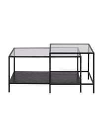 Set de mesa de centro Seaford, tableros de cristal, Estructura: metal, Tablero: vidrio, Estante: tablero de fibras de dens, Negro, transparente, An 90 x F 55 cm
