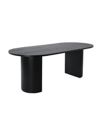 Ovale eettafel Bianca met eikenfineer, 200 x 90 cm, Tafelblad: MDF met gelakt eikenhoutf, Frame: trompetboomhout, gelakt, Zwart gelakt eikenhout, B 200 x D 90 cm