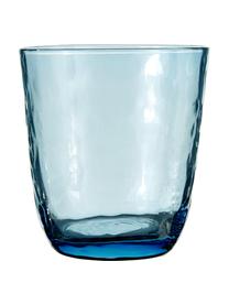 Vasos de vidrio soplado artesanalmente Hammered, 4 uds., Vidrio soplado artesanalmente, Azul transparente, Ø 9 x Al 10 cm, 250 ml