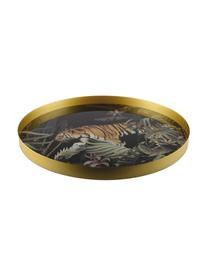 Okrúhly servírovací podnos Tiger, Potiahnutý kov, Odtiene zlatej, viacfarebná, Ø 40 cm