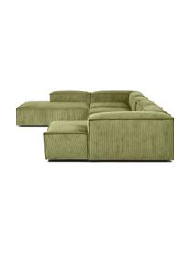 Sofá rinconera modular de pana Lennon, Tapizado: pana (92% poliéster, 8% p, Estructura: madera de pino maciza, ma, Patas: plástico, Pana verde, An 418 x Al 68 cm, chaise longue izquierda
