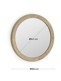 Runder Wandspiegel Alum mit beigem Mindiholzrahmen, Rahmen: Mindiholz, Spiegelfläche: Spiegelglas, Helles Holz, Ø 50 x T 4 cm