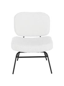 Gestoffeerde teddy stoel Malte in wit, Bekleding: polyester (teddyvacht), Poten: gepoedercoat metaal, Bekleding: crèmewit. Poten: mat zwart, B 58 x D 71 cm