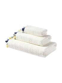 Set de toallas de terciopelo con flecos Tallulah, 3 uds., Blanco crema, muliticolor, Set de diferentes tamaños