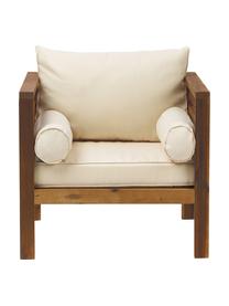 Fotel ogrodowy z poduszką siedziska Bo, Tapicerka: poliester (odporny na pro, Stelaż: lite drewno akacjowe olej, Beżowy, ciemne drewno naturalne, S 72 x W 64 cm