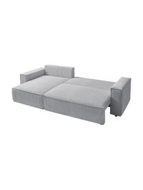 Sofá rinconera cama de pana Nihad, con espacio de almacenamiento, Tapizado: pana de poliéster, Patas: plástico, Pana gris claro, An 282 x F 153 cm