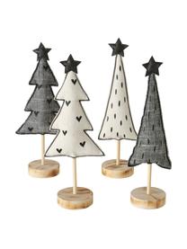 Deko-Weihnachtsbäume-Set Skagen, 4-tlg., Füße: Scheinkastanie, Grau, Schwarz, Weiß, Helles Holz, B 13 x H 32 cm