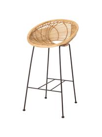 Sedia da bar in rattan con gambe in metallo Yonne, Seduta: rattan, Struttura: metallo rivestito, Marrone, nero, Larg. 52 x Alt. 94 cm