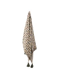 Manta con borlas Charlie, 61% algodón, 31% poliéster, 8% viscosa, Beige, multicolor, An 130 x L 160 cm