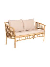 Set lounge para exterior de bambú Vero, 4 pzas., Tapizado: plástico, Marrón claro, beige, Set de diferentes tamaños