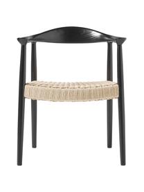 Chaise à accoudoirs en bois de frêne noir Pavel, Rotin, noir, larg. 62 x prof. 76 cm