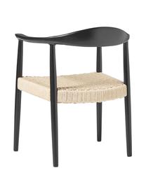 Chaise à accoudoirs en bois de frêne noir Pavel, Rotin, noir, larg. 62 x prof. 76 cm