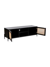 TV-Lowboard Vienna mit Wiener Geflecht, Korpus: Massives Mangoholz, lacki, Füße: Metall, pulverbeschichtet, Mangoholz, Schwarz, B 160 x H 50 cm