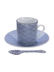 Handgemaakt porseleinen serviesset Nippon in blauw/wit, 4 personen (12 stuks), Porselein, Blauw, wit, Set met verschillende groottes