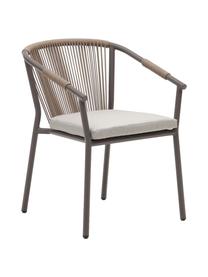 Garten-Armlehnstuhl Lay mit Seil-Geflecht, Bezug: 100 % Polyester, Gestell: Metall, pulverbeschichtet, Rückenlehne: Seil, Webstoff Beige, Braun, B 63 x T 59 cm