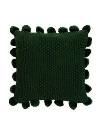Poszewka na poduszkę z dzianiny z pomponami Molly, 100% bawełna, Ciemny zielony, S 40 x D 40 cm