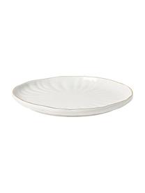 Platos llano con relieves Sali, 2 uds., Porcelana, Blanco con borde dorado, Ø 26 x Al 3 cm
