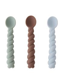 Set 3 cucchiai per bambini Mellow, 100% silicone, Verde menta, marrone, blu, Larg. 3 x Lung. 13 cm