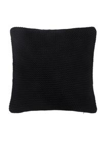 Housse de coussin tricot noir Adalyn, 100 % coton bio, certifié GOTS, Noir, larg. 40 x long. 40 cm