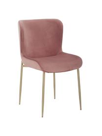 Krzesło tapicerowane z aksamitu Tess, Tapicerka: aksamit (poliester) Dzięk, Nogi: metal malowany proszkowo, Brudny różowy aksamit, złoty, S 49 x G 64 cm
