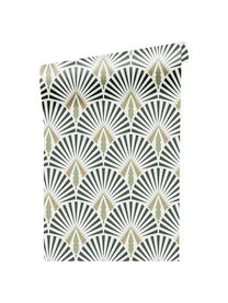 Papel pintado Luxus Geometric Art, Tejido no tejido, Blanco, verde, verde oscuro, dorado, An 52 x Al 1005 cm