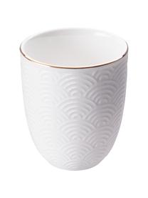 Handgemachte Porzellan-Becher Nippon mit Struktur und Goldrand, 4-er Set, Porzellan, Weiß, Goldfarben, Ø 7 x H 7 cm, 160 ml