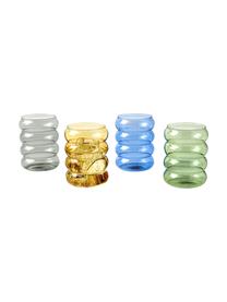 Vasos de colores soplado artesanalmente Bubbly, 4 uds., Vidrio de borosilicato, Azul, gris, amarillo, verde, Ø 8 x Al 10 cm