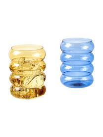 Mundgeblasene Wassergläser Bubbly, 4er-Set, Borosilikatglas, Blau, Grau, Gelb, Grün, Ø 8 x H 10 cm