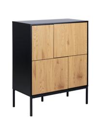 Kommode Seaford aus Holz und Metall, Korpus: Mitteldichte Holzfaserpla, Füße: Metall, pulverbeschichtet, Schwarz, Wildeichenholz, B 80 x H 103 cm