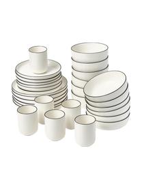 Service de table en porcelaine Facile, 6 personnes (30 élém.), Porcelaine robuste de haute qualité (env. 50 % kaolin, 25 % quartz et 25 % feldspath), Blanc crème avec bord noir, 6 personnes (30 élém.)
