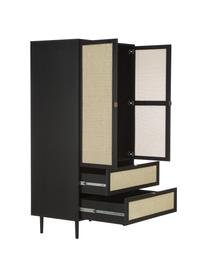 Petite armoire en cannage 2 portes Aries, Bois, noir laqué, larg. 100 x haut. 194 cm