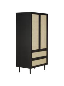 Kleiner Kleiderschrank Aries mit Wiener Geflecht, 2-türig, Gestell: Spanplatte mit Eichenholz, Beine: Massives Eichenholz, Wiener Geflecht: Zuckerrohr, Holz, schwarz lackiert, B 100 x H 194 cm