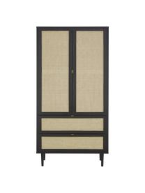 Kleiner Kleiderschrank Aries mit Wiener Geflecht, 2-türig, Gestell: Spanplatte mit Eichenholz, Beine: Massives Eichenholz, Wiener Geflecht: Zuckerrohr, Holz, schwarz lackiert, B 100 x H 194 cm