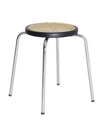Okrągły stołek z rattanowym siedziskiem Ibiza, Stelaż: metal chromowany, Rattan, odcienie chromu, Ø 35 x W 44 cm