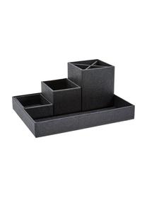 Set organizer ufficio Lena 4 pz, Cartone massiccio, stampato con decori in legno, Nero, Set in varie misure