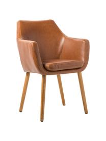 Kunstleren fauteuil Nora met houten poten, Bekleding: kunstleer (polyurethaan), Poten: eikenhout, Kunstleer cognac, B 56 x D 55 cm