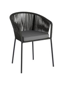 Chaise de jardin Yanet, Noir, tissu gris foncé, larg. 56 x prof. 56 cm