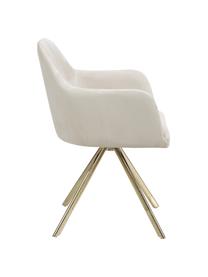 Sedia girevole in velluto con braccioli Lola, Rivestimento: velluto di poliestere Con, Gambe: metallo zincato, Velluto bianco crema, dorato, Larg. 53 x Prof. 55 cm