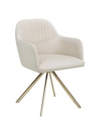 Sedia girevole in velluto con braccioli Lola, Rivestimento: velluto di poliestere Con, Gambe: metallo zincato, Velluto bianco crema, dorato, Larg. 53 x Prof. 55 cm