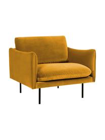 Fluwelen fauteuil Moby in mosterdgeel met metalen poten, Bekleding: fluweel (hoogwaardig poly, Frame: massief grenenhout, FSC-g, Poten: gepoedercoat metaal, Fluweel mosterdgeel, B 90 x D 90 cm