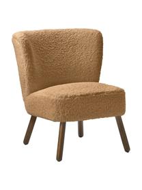 Teddy fauteuil Robine in bruin, Bekleding: teddy (polyester), Poten: berkenhout, gelakt, Teddy beige, B 63 x D 73 cm