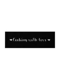 Wasbare keukenloper Cooking with Love, antislip, Onderzijde: rubber, Wit met zwarte vlekken, B 50 x L 150 cm