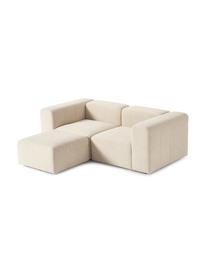 Divano componibile 3 posti in bouclé con poggiapiedi Lena, Rivestimento: bouclé (93% poliestere, 6, Rivestimento: cuscino in schiuma con an, Struttura: legno di pino, compensato, Piedini: plastica, Bouclé beige, Larg. 209 x Prof. 181 cm