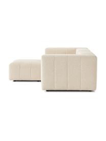 Divano componibile 3 posti in bouclé con poggiapiedi Lena, Rivestimento: bouclé (93% poliestere, 6, Rivestimento: cuscino in schiuma con an, Struttura: legno di pino, compensato, Piedini: plastica, Bouclé beige, Larg. 209 x Prof. 181 cm