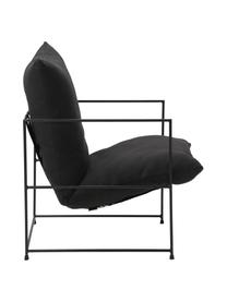 Fauteuil lounge gris foncé cadre en métal Wayne, Tissu noir, larg. 69 x prof. 74 cm