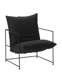 Gestoffeerde fauteuil Wayne met metalen frame, Bekleding: 80% polyester, 20% linnen, Frame: gepoedercoat metaal, Geweven stof zwart, B 69 x D 74 cm
