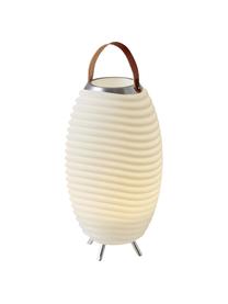Lámpara cubitera para exterior Synergy S, con altavoz, Pantalla: plástico, Asa: cuero, Blanco, cromo, marrón, Ø 32 x Al 56 cm