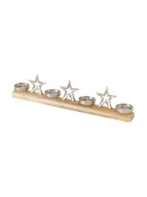 Handgefertigter Kerzenhalter Cazar, Mangoholz, Aluminium, vernickelt, Braun, Silberfarben, B 61 x H 13 cm