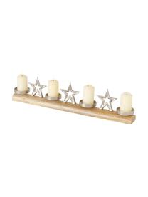 Handgefertigter Kerzenhalter Cazar, Mangoholz, Aluminium, vernickelt, Braun, Silberfarben, B 61 x H 13 cm