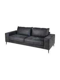 Sofá de cuero Brett (3 plazas), estilo industrial, Tapizado: piel vacuna, lisa, Estructura: aluminio pintado, Cuero negro grisaceo, An 215 x F 90 cm